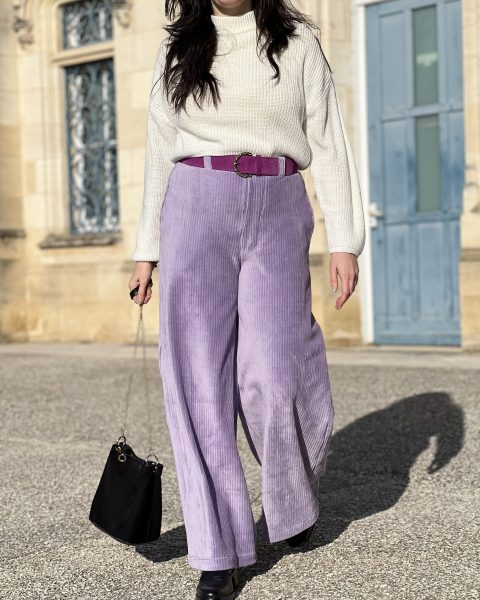 look pantalon lilas en velours